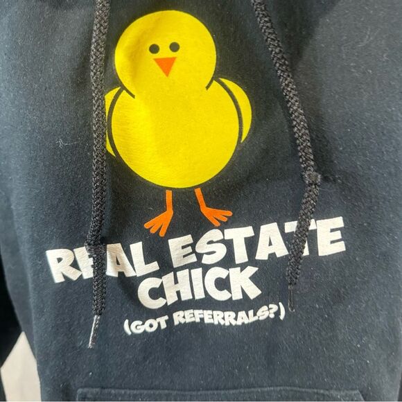 Black hoodie Real Estate Chick Got Referrals screen print design size medium - Picture 2 of 5